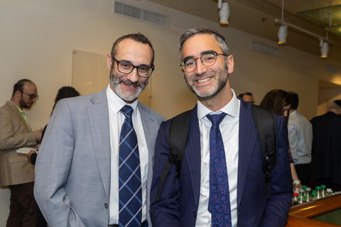Dean Daniel Rynhold greets master's recipient Hillel Broder